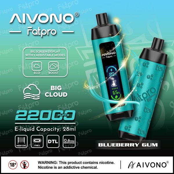 Aivono Aim Fatpro 22000 Puffs Rechargeable E-Cigarette | 28ml E-Liquid | 600mAh Battery | Type-C Charging | Multiple Nicotine Levels - Image 2