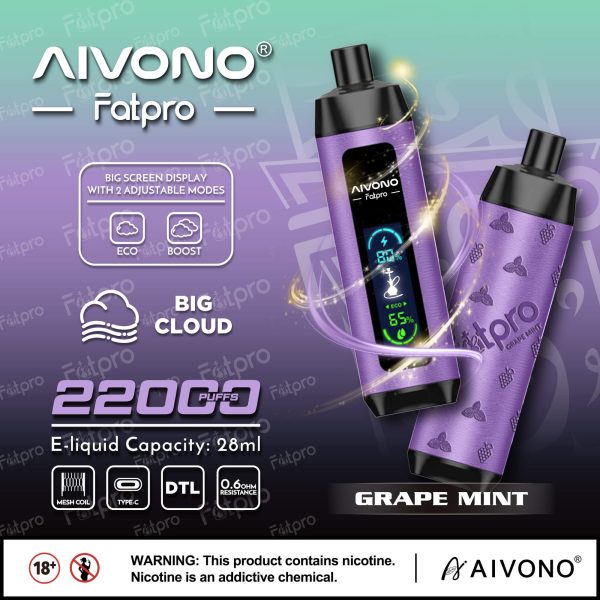 Aivono Aim Fatpro 22000 Puffs Rechargeable E-Cigarette | 28ml E-Liquid | 600mAh Battery | Type-C Charging | Multiple Nicotine Levels - Image 6