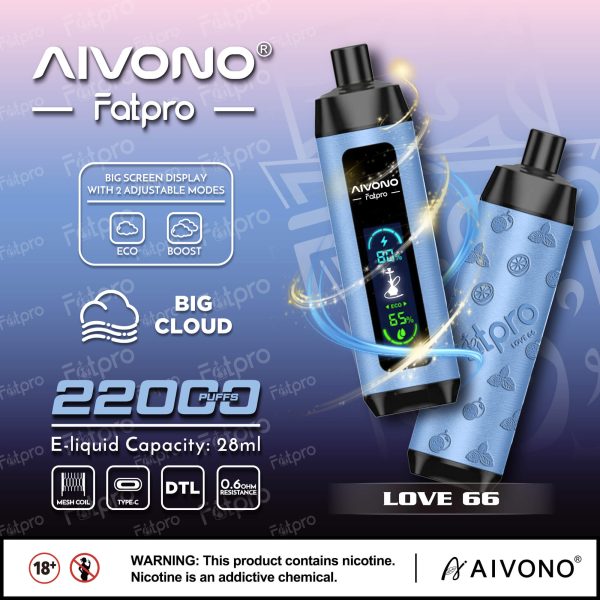 Aivono Aim Fatpro 22000 Puffs Rechargeable E-Cigarette | 28ml E-Liquid | 600mAh Battery | Type-C Charging | Multiple Nicotine Levels - Image 3