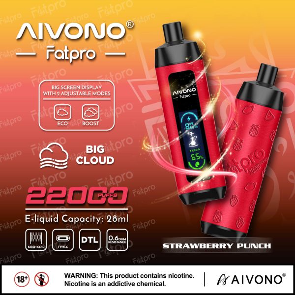 Aivono Aim Fatpro 22000 Puffs Rechargeable E-Cigarette | 28ml E-Liquid | 600mAh Battery | Type-C Charging | Multiple Nicotine Levels - Image 4